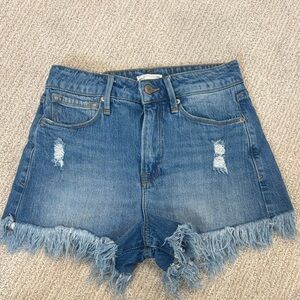 Good American Blue Frayed Jean Shorts